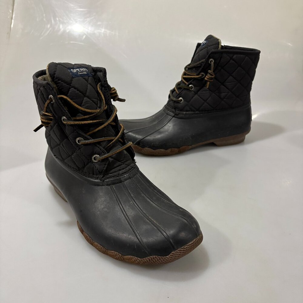 Sperry 9.5 Black Saltwater Quilted Rubber Duck Boots Waterproof STS94063